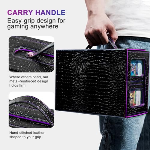 Dragon Pattern Commander Deck Box for MTG, 5-Deck Modular Card Case with Dice Tray, Holds 600+ Double-Sleeved Cards and 35PT Magnetic Card Holders, for Trading Cards & TCG Collections（Black Purple） - color: Clutch Texture - Black Purple