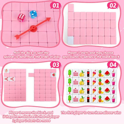 2 Player Mahjong Block Set, 66 Pink Tiles, 1.18 Inch Ocean and Food Theme Travel Mahjong Set with Storage Bag for Beach Trips, Summer Parties and Family Game Night Gifts