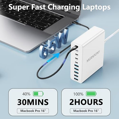 320W USB C Charger Block, 10-Port USB C Charging Station GaN III PD 65W Laptop Fast Charger Adapter for MacBook Pro/Air, DELL, iPad, iPhone, Samsung Galaxy White - color: White