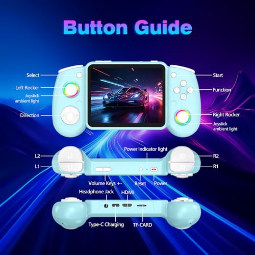 RG43H Pro Retro Handheld Game Console, 4.3 Inch Retro Gaming Console with 4000mAh Battery, RK3562 Opensource Hand Held Games Console, EmuELEC&RGBOX Dual Systems Video Console, HDMI TV Output,Baby Blue - color: Baby Blue