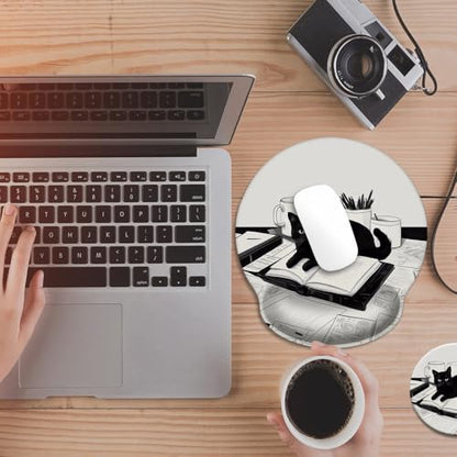 Mouse Pad with Wrist Support, Ergonomic Mouse Pad with Memory Foam Wrist Rest Cushion, Non-Slip Rubber Base Gaming Mice Pad for Home Office Computer Laptop,Black and White Cat - color: black and white Cat