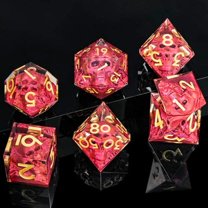 DND Skull Dice Set 7PCS Necromancer Polyhedral Dice for Dungeons Dragons RPG Role Playing Game, Resin Sharp Edged D and D Dice with Gift Box D6 D8 D10 D12 D20 (Red) - color: Red&gold
