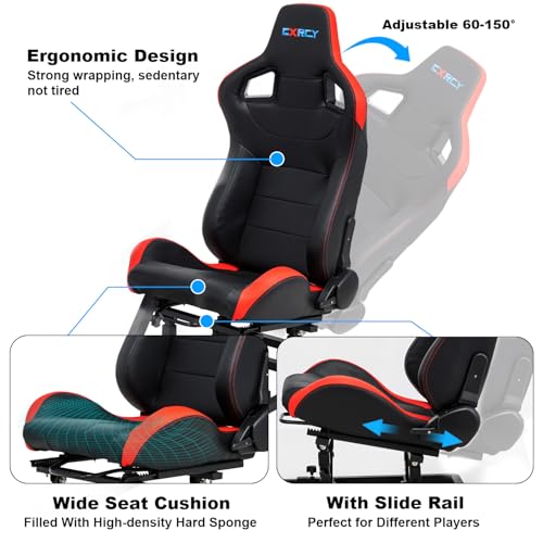 CXRCY Racing Simulator Cockpit with Seat, for G920 G29 G25 G27 | Adjustable backrest & slide rails. Formula/GT positions. Wheel & pedals not included. Fits Fanatec & Thrustmaster bases. - color: Black with quick detachable seat