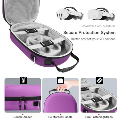 Hard Carrying Case Compatible with Oculus Meta 3/3S,VR Headset Elite Strap and Touch Controller Accessories Carry Case,Hard Shell Travel Storage Bag (Purple) - color: Purple