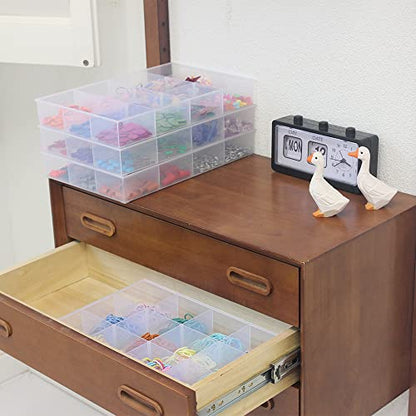 2 Pack Fixed 12 Grids Clear Plastic Organizer Sorting Tray and Transparent Storage Divider Box Container Case for Hardware, Craft, Sewing Kit, Office Supplies, Small Parts - size: Fixed 12 Grids