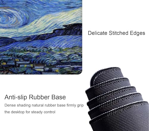 Gaming Mouse Pad, Large Non-Slip Rubber Base Mousepad, Keyboard Mouse Mat, Desk Pad with Stitched Edges, 31.5x11.8inch, Vincent Van Gogh - The Starry Night - color: Vincent Van Gogh - the Starry Night