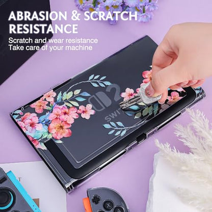 DLseego Protective Case Flower Floral Clear Switch 2 (2025), Detachable Joy-Handle Protective Case 2-Piece Split Full Wrap PC Hard Shell Anti-Scratch All-Round Protection Cover, Peach Blossom, Pink - color: Pink
