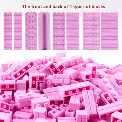 Masonry Bricks Wall Building Accessories: 340PCS Classic Masonry Profile Block Parts and Pieces Creative Construction Bulk,MOC Friends House Castle Pieces (Pink) - color: Pink