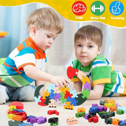 Yunsailing 4 Pcs Alphabet Jigsaw Puzzle Wooden Blocks Toys Alphabet Educational Toddler Puzzle Toys for Preschool Learning Party Favor Gift Learning(Elephant, Bear, Dinosaur, Cow) - style: Elephant, Bear, Dinosaur, Cow