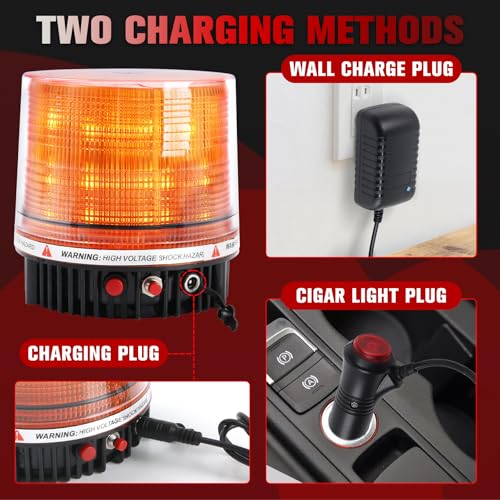 LED Remote Control Wireless Battery Beacon Amber Light | Magnetic Rechargeable Rotating Strobe Flashing Emergency Rooftop Warning Hazard Safety Lights for Trucks, Plow Vehicles