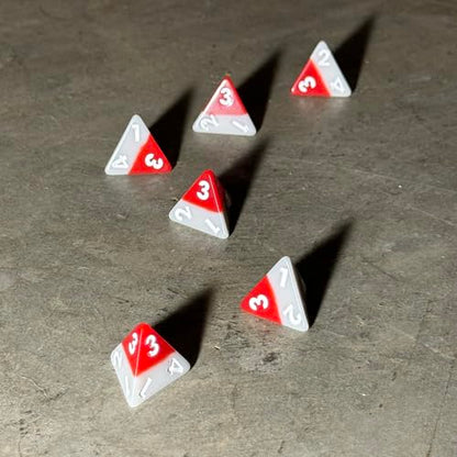 Modiphius Entertainment: Triangle Agency Dice Set (6d4) - 6 Piece, Red & Grey Resin Pyramid Die, Expansion RPG Accessory Pack, Roleplaying Game