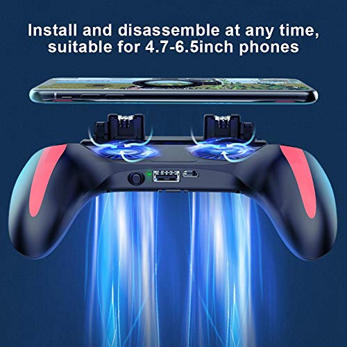 Mobile Game Controller Ergonomic Handle Dual Cooling Fans Mobile Phone Game Controller Gamepad Fast Heat Dissipation No Noise Suitable for 4.7-6.5inch phones(5000mah)