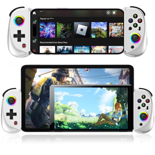 arVin Mobile Gaming Controller for iPad/Tablet[Within 5-10"] Wireless Gamepad for iPhone/Android/PC/Switch/PS4, with RGB Hall Effect Joystick/Turbo/6-Axis Gyro/Vibration/Support Streaming/Cloud Gaming - color: White, size: D8