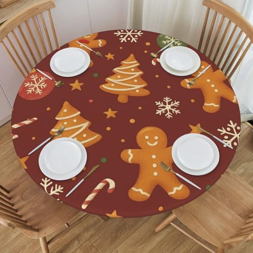 Famame Gingerbread Man Christmas Round Fitted Tablecloth with Elastic Protector Table Kitchen Dinner Waterproof Oil-Proof Table Covers Fits 40"-44", Small - color: Gingerbread Man Christmas, size: Small (40"-44")