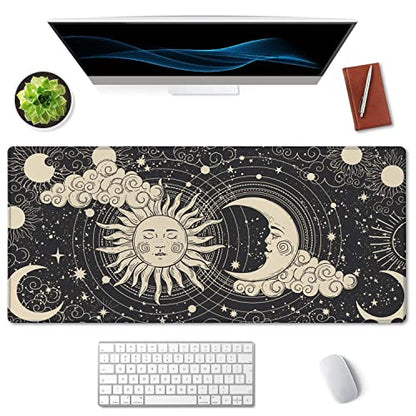 SSOIU Astrology Sun with Moon Mouse Pad 35.5 X 15.7 Inch XXL Black Full Desk Mousepad Extended Large Non-Slip Rubber Base Waterproof Big Keyboard Mat with Stitched Edges for Gaming and Office - color: Astrology Sun With Moon