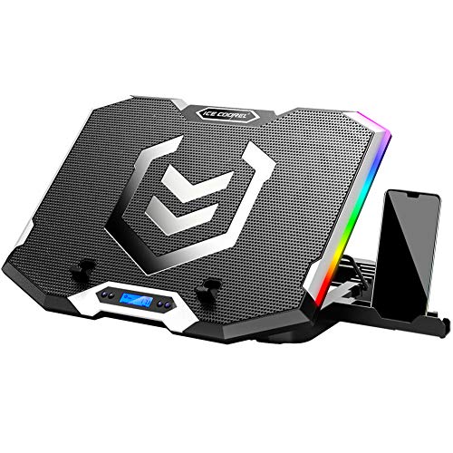 ICE COOREL Gaming Laptop Cooling Pad 15-17.3 Inch, Laptop Fan with 6 RGB Cooling Fans, Laptop Cooling Stand with 6 Height Adjustable, Laptop Cooler with LCD Screen, 2 USB Ports, Phone Stand - size: 6 Fans