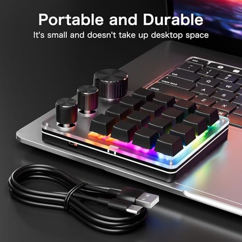LICAEVEY Custom Macro Pad, 16 Key Programmable Mechanical Keyboard with 3 Knobs & RGB LED, Keypad for, Gaming, Shortcuts, Fit for Wins OS X (Black) - color: Black