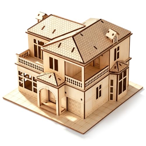 3D Wooden Puzzle for Adults, DIY Miniature Villa House Building Two Layer | wood panels, tenon joint glue-free build, customizable scene pieces, tabletop art ornament for leisure bonding - color: Villa House Wood Color 04
