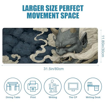 Japanese Gaming Mouse Pad, Large Mousepad XL Extended Demon Desk Mat with Non-Slip Rubber Base, Laptop Big Desk Pad, Computer Keyboard Mat for Gamers, Office&Home, 31.5x11.8in - color: Grimace