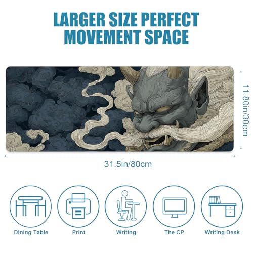 Japanese Gaming Mouse Pad, Large Mousepad XL Extended Demon Desk Mat with Non-Slip Rubber Base, Laptop Big Desk Pad, Computer Keyboard Mat for Gamers, Office&Home, 31.5x11.8in - color: Grimace