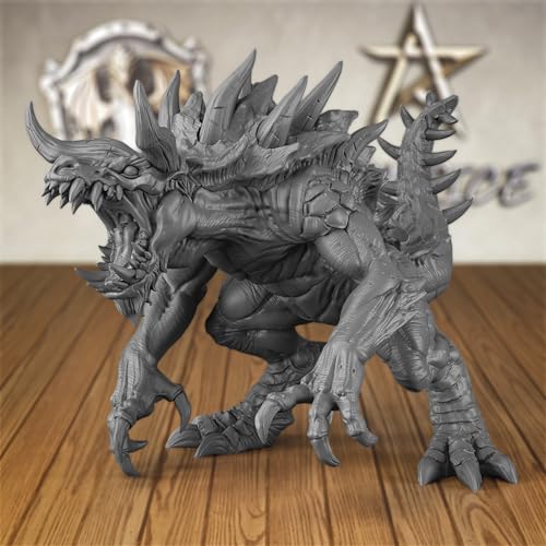AUSPDICE 32mm DND Monster Miniature The Legendary Devourer, S14 | 1:50 Scale Fantasy Beast with Horned Head, Spiked Back, Open Jaws and Clawed Limbs for Dungeons and Dragons Tabletop RPGs