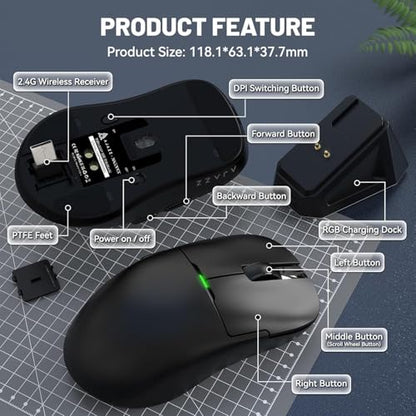 ATTACK SHARK X Ajazz AJ159 Superlight Gaming Mouse with RGB Charging Dock,PAW3395 26K DPI Sensor,56G Rechargeable Wireless Gaming Mouse,6 Programmable Buttons,Ergonomic Computer Mice USB3.0 for PC/MAC - color: AJ159P White