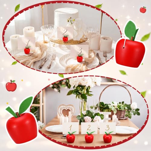 Leinuosen 24 Pcs Resin Apple Place Card Holder Rosh Hashanah Red Apple Table Number Holder Name Place Centerpieces Photo Stand for Rosh Hashanah Party Wedding Birthday Party Favors - style: Apple