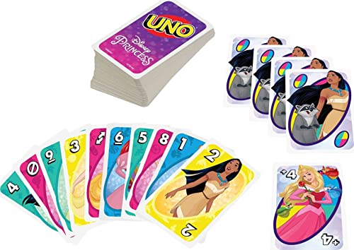 Mattel Games UNO Disney Princesses Matching Card Game, 112 Cards with Unique Wild Card & Instructions for Players 7 Years & Older, Gift for Kid, Family & Adult Game Night - style: UNO Disney Princess