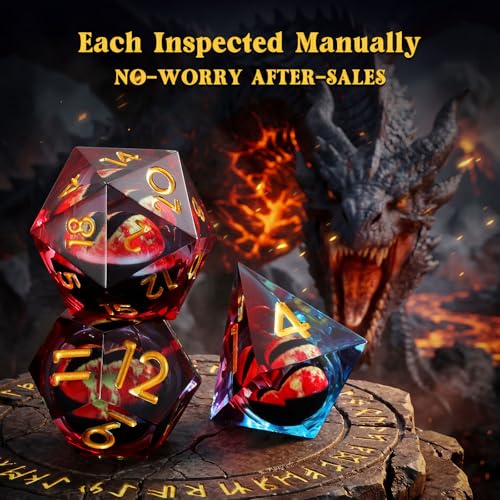 MoKo Liquid Core DND Dice Set 7PCS, Mixed + Gold | Sharp Edge Resin Polyhedral, D20 D12 D10 D8 D6 D4 D%, Gift Box Included, Compatible with Dungeons and Dragons RPG - color: 1 - Mixed + Gold