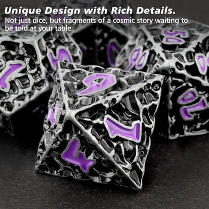 PJOY Metal Dice Set D&D for Dungeons and Dragons Dice with Case Meteorite Iron Purple 7PCS 16mm Role Playing Cool DND Gifts for Players DM Board Game Masters Wizards - color: Iron Purple