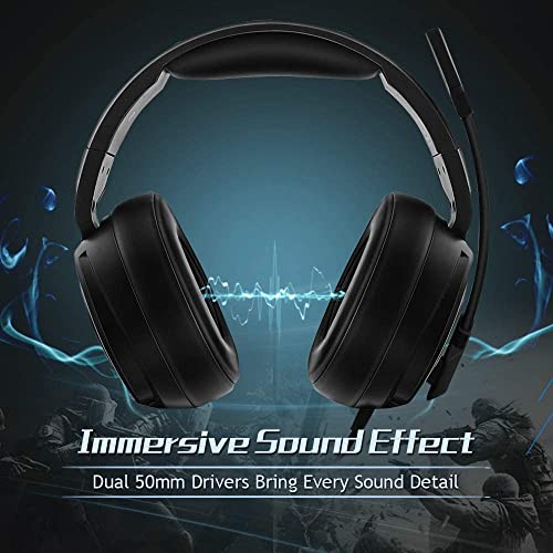 Jeecoo V20 Stereo Gaming Headset for PS4 PS5 Xbox One - Over Ear Headphones with Noise Cancelling Microphone - LED Light Soft Earmuffs for PC Laptops Mobiles - color: Black-V20