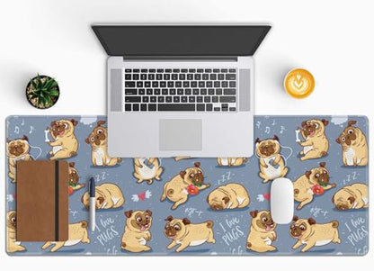 Gaming Mouse Pad Large,Cartoon Pug Pupies Mouse Pad Gaming Mouse Mat Desk Pad,31.5 x 11.8 Desk Mat Mouse Pads for Desk,Extended Keyboard Mousepad with Non-Slip Base and Stitched Edge - color: Cartoon Pug Pupies
