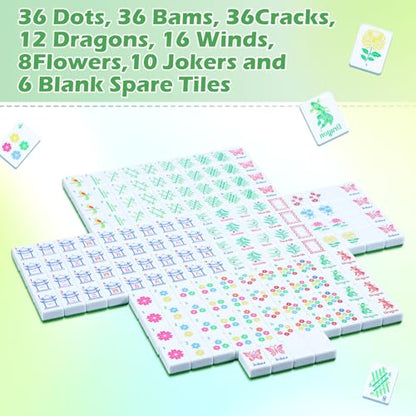 Ceenna American Mahjong Set Complete 160 Pcs Tile/Pushers/Carrying Bag/dice/Chips, 1.2 Inch Green Back Melamine Mahjong Tiles, Hand Carved Pattern for Adult Mah Jong, Beginners (Classic) - style: Classic