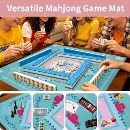 Mahjong Mat for Table 31.5 "x 31.5" American Mah Jongg Mat | Anti-Slip Noise-Reducing Rubber Table Mat Cover with Printed Rules Carrying Bag for Poker,Board Games,Dominoes - color: Green