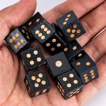 10PCS Wooden D6 Dice Set Wood 16mm Dice Set for DND RPG Board Games | Leather Storage Bag, DM Gift, for Dungeons and Dragons Role Playing Games - color: D6-black S
