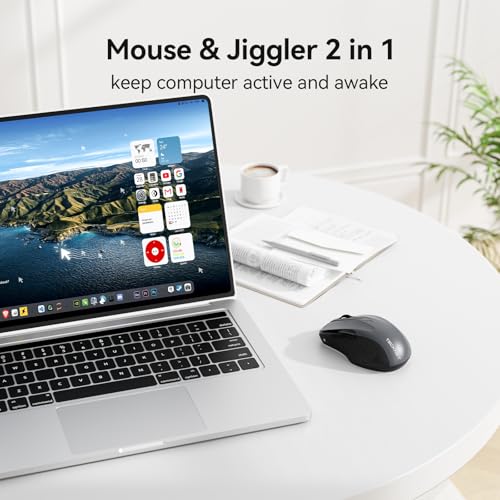 TECKNET Rechargeable Jiggler Wireless Mouse, Dual-Mode Connectivity, Grey | Silent USB A & Bluetooth Mouse, 6 Adjustable DPI, 6 Buttons, Ergonomic Design, Long Battery Life, Multi-Device Compatibility - color: Grey