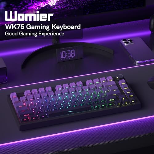 COSTOM WK75 75% Wireless Gaming Mechanical Keyboard Gasket Structure | BT5.0/2.4GHz/USB-C, Hot Swappable Pre-lubed Custom Linear Switches, RGB Backlit Keyboard for PC/Laptop/Xbox/PS4/PS5 (Purple) - color: Purple