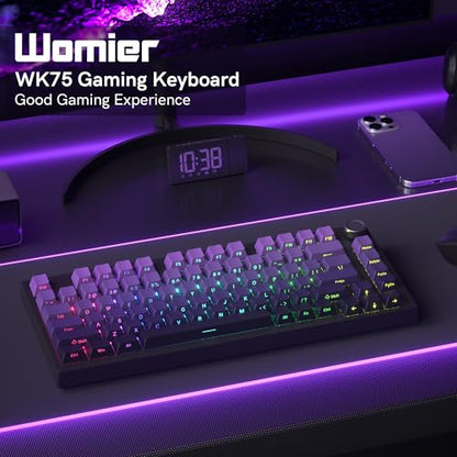 COSTOM WK75 75% Wireless Gaming Mechanical Keyboard Gasket Structure | BT5.0/2.4GHz/USB-C, Hot Swappable Pre-lubed Custom Linear Switches, RGB Backlit Keyboard for PC/Laptop/Xbox/PS4/PS5 (Purple) - color: Purple