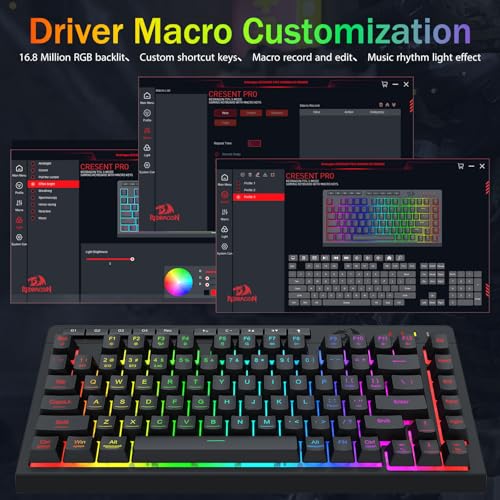 Redragon Wireless Gaming Keyboard, Bluetooth/2.4GHz/USB-C Wired, RGB Backlit, Portable 75% Mini Quiet Macro Membrane Keyboard, Rechargeable 4000mAh Battery, Anti-Ghosting for Win/MAC - color: Black