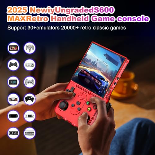 S600 Retro Gaming Console, Retro Handheld Console 4.0'' Screen Linux System, 64G TF Card, Support 30+ Simulators, 3500mAh Rechargeable Portable Pocket Arcade - color: Red