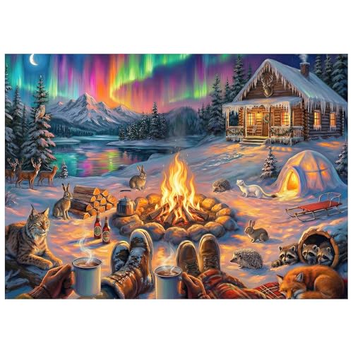 Aurora Winter Cabin Puzzles for Adults 1000 Pieces,Impossible Hard Challenging Jigsaw Puzzles for Adults,Puzzle with Letters on Back Games,Peaceful Snowy Escape Wall Art Decor,Gifts for Boys Girls - color: Aurora Winter Cabin