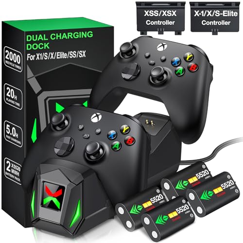 NinABXY Upgraded Batteries Charger Set with Charger Dock Compatible with Xbox Controllers, 4x5520mWh Batteries Packs with 4 Covers for Xbox One/Series X|S, One S/X/Elite