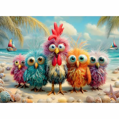 Puzzles for Adults 500 Pieces, Chicken Jigsaw Puzzles - Beach Bunch, Impossible Beach Puzzles for Seniors Family, 20.47x14.96 inches, 1:1 Poster, Letter on The Back