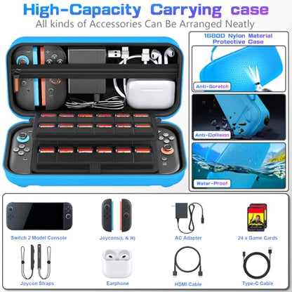 daydayup Switch Carrying Case Compatible with Nintendo Switch 2, with 24 Games Cartridges Protective Hard Shell Travel Carrying Pouch DS Case of Blue - color: Blue, size: 2025-Inch