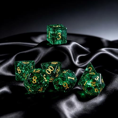 Fluorescent Green 7Pcs Polyhedral Dice Set, K9 Crystal Cat's Eye Stone Diamond Multi-Faceted DND Dice for Dungeons and Dragons RPG Tabletop Role Playing Game (neon Dark Green) - color: Neon Dark Green