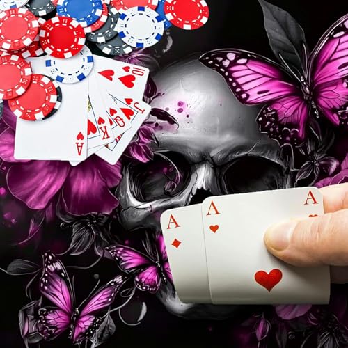 Skull Flowers Purple Butterflies for MTG & TCG Playmat Mouse Pad,BFDHGQZC 24" x 14" Game Mat for MTG/RPG/CCG Trading Card Game Playmats Table Mat Perfect for Card Games Video Games Computer Office - color: Skull Flowers Purple Butterflies
