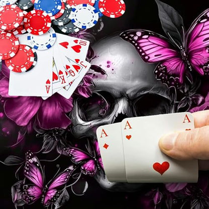 Skull Flowers Purple Butterflies for MTG & TCG Playmat Mouse Pad,BFDHGQZC 24" x 14" Game Mat for MTG/RPG/CCG Trading Card Game Playmats Table Mat Perfect for Card Games Video Games Computer Office - color: Skull Flowers Purple Butterflies