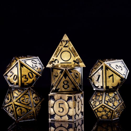 DND Resin dice Color Sharp Edge dice Set Dungeon Polyhedron D and D dice Set Suitable for D&D Role-Playing Tabletop Games D20 D12 D10 D8 D6 D4 (Golden) - color: Golden