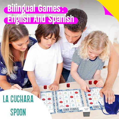 SpriteGru Spanish Bingo Game, 25 Bingo Board Spanish & English Vocabulary Word Game Bilingual Educational Toys for Language Learning - Ages 5 and up (Up to 25 Players) - style: 25 Pcs Spanish Bingo Game