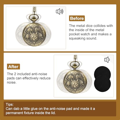 Kabinka DND Dice Set, 7pcs Mini Metal Dice with Pocket Watch Shell, Portable D&D Die with Necklace, Dungeons and Dragons Dice for RPG(Five-Headed Dragon, Bronze) - color: Bronze, style: Five-Headed Dragon